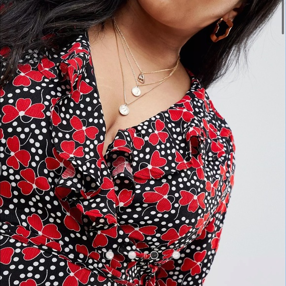 Glamorous Curve floral polka dot ruffle wrap dress - Picture 5 of 8